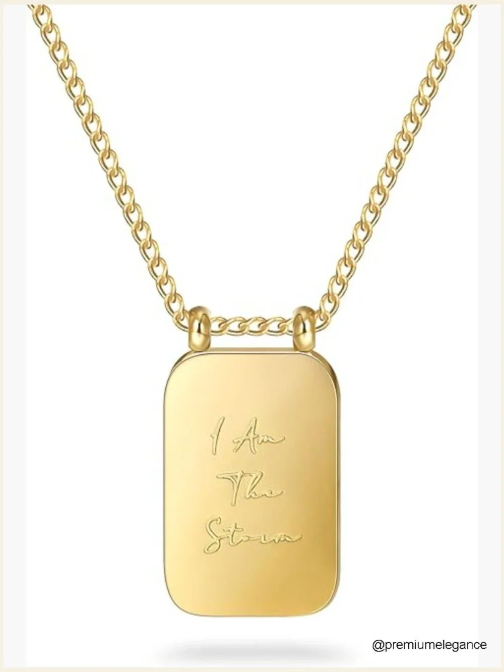 Inspirational Gold Pendant Necklace I Am The Storm Square Chain